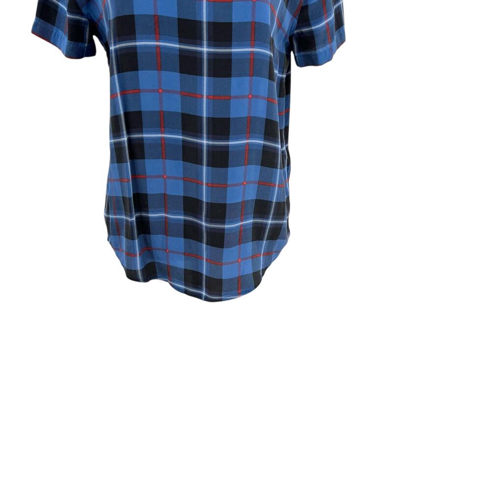 Equipment Riley Plaid Top Blouse Short Sleeve Check Plaid Silk Blue Size XS - Picture 5 of 10